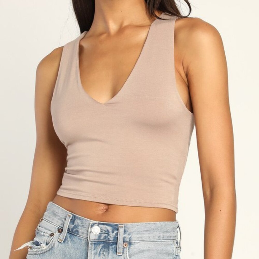 Lulus Basics Feel Like Dancing Taupe Crop Top Brown